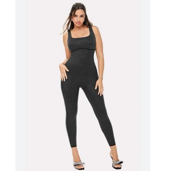 Yitty Black Catsuit Bedazzled Bodysuit Medium Full Length Onesie Rhinestone - Picture 2 of 9